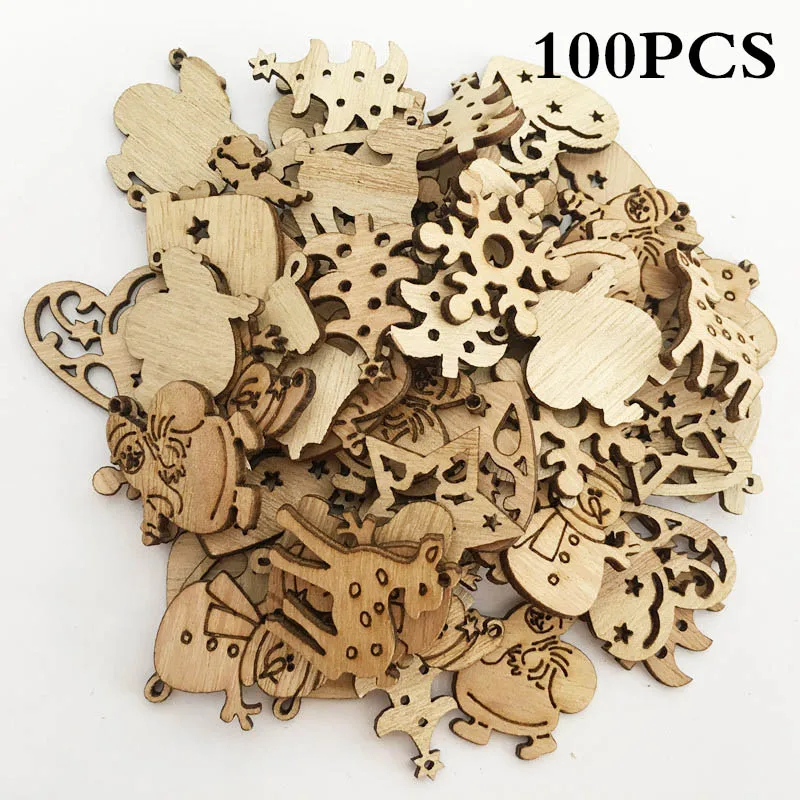 

100/50pcs Wooden Christmas Tree Hanging Ornament 10 Styles Navidad 2018 New Year DIY Pendant Drop Christmas Tree Decorations