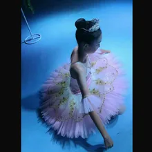 Индивидуальные девушка розовый балетное платье жесткий органза блин Балетные костюмы для танцев, Детские Балетные костюмы купальник пышные Грейферы и розовый пачки Прямая поставка