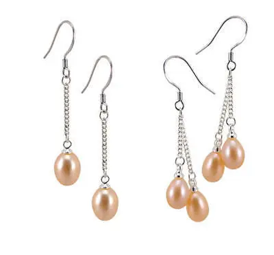 

Free shipping beautiful natural Pink Freshwater Pearl Sterling Silver hook Dangle Earrings 6.10