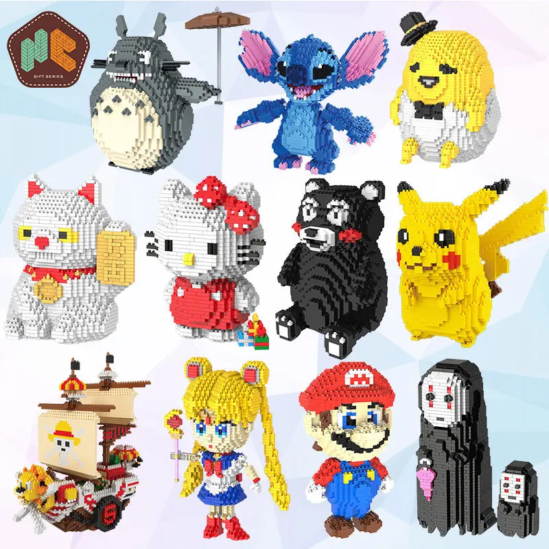 

1650pcs Legoing Pikachu small particles building blocks puzzle spell inserting blocks DIY cartoon model creative toys totoro gif