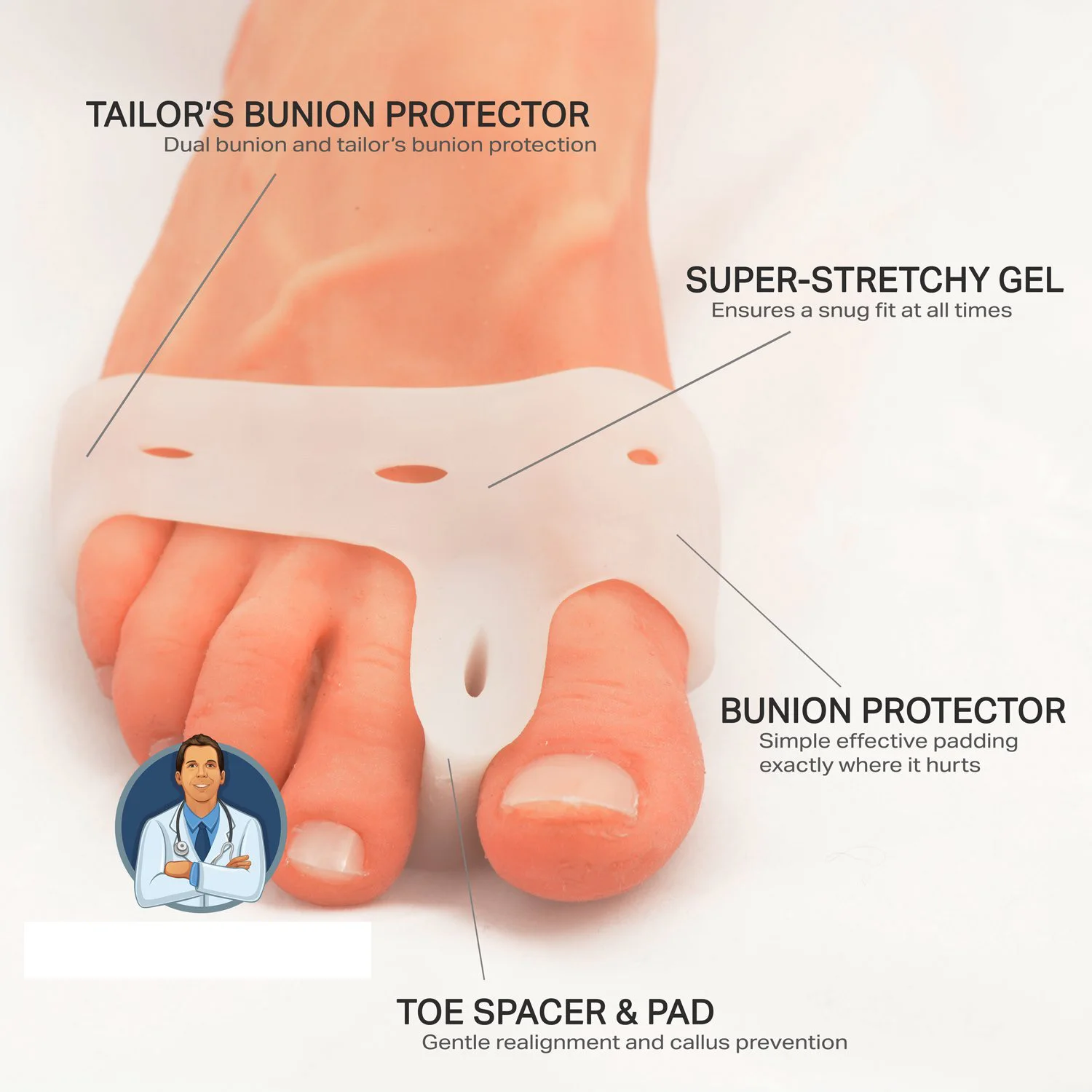 2Pcs Big Toe Bunion Splint Straightener Corrector Foot Pain Relief Hallux Valgus for Unisex C141