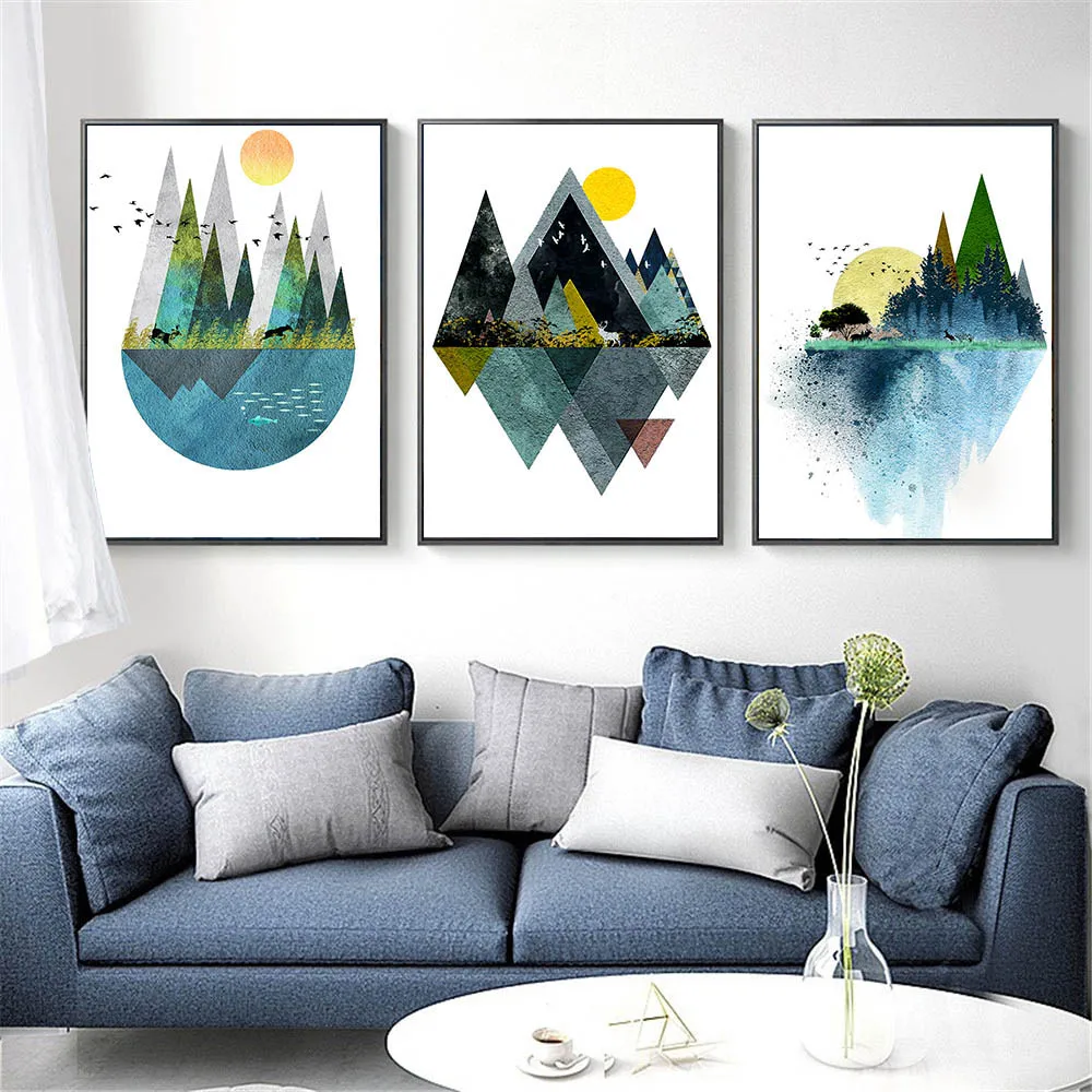 Kaufen Leinwand Wand Kunst Druck Malerei Abstrakte Landschaft Bild für Wohnzimmer Wohnkultur Aquarell Landschaft Poster Unframed