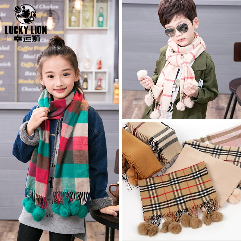 

New 1pcs/bag Autumn And Winter Children 's Cashmere Lattice Hair Ball Scarf Warm Scarf