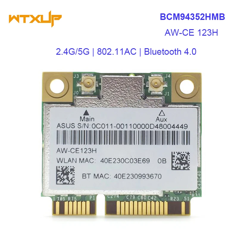 

802.11ac 867Mbps Wireless-AC For AzureWave Broadcom BCM94352HMB WLAN+Bluetooth BT 4.0 Half Mini PCI-E WIFI CARD AW-CE123H