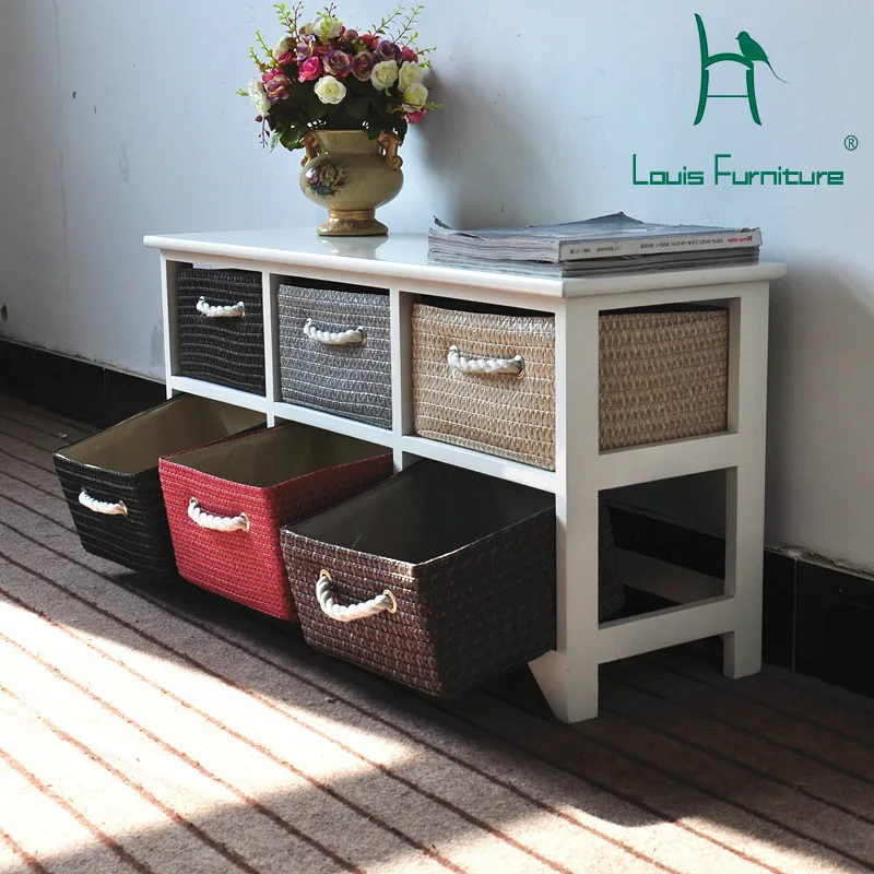 

Louis Fashion Children Cabinets Solid Wood Rattan Drawer Bedroom Multi-storey Finishing