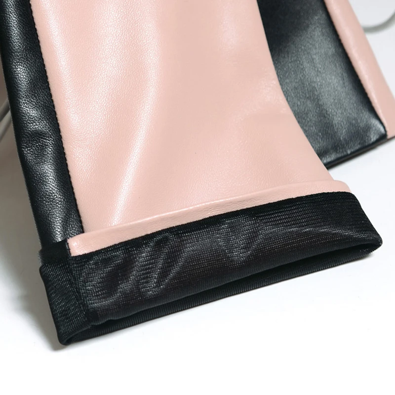 LUURY весенние женские перчатки из натуральной кожи контрастного цвета 40/50 см длинные женские розовые/Черные Вечерние перчатки Luva Mujer Street Eldiven