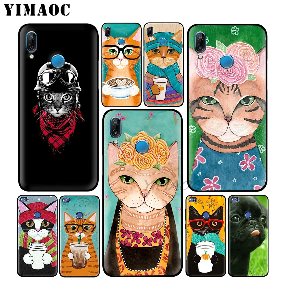 

YIMAOC Cat And Coffee Pig Soft Case For Huawei Honor Mate 20 Note 10 Pro 8X 8 6A 7A 7X 7C Y9 Y7 Y6 Prime 2018 2017 Lite