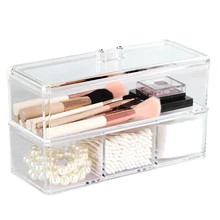 ФОТО Portable Transparent Makeup Organizer Storage Box Acrylic Make Up Organizer Cosmetic Organizer Makeup Storage Drawers Organizer