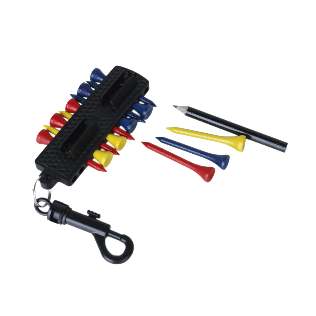 1 set Golf Tee Caddy Keeper Key Chain 12 Tees 2 Ball Markers Divot Tool Pencil Set