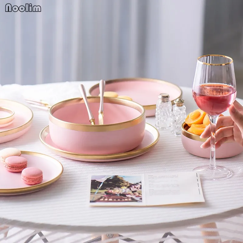 NOOLIM скандинавский розовый Пномпень керамическая посуда бытовые западные блюда для бифштекса тарелка рисовая миска лапша суп миска столовая посуда
