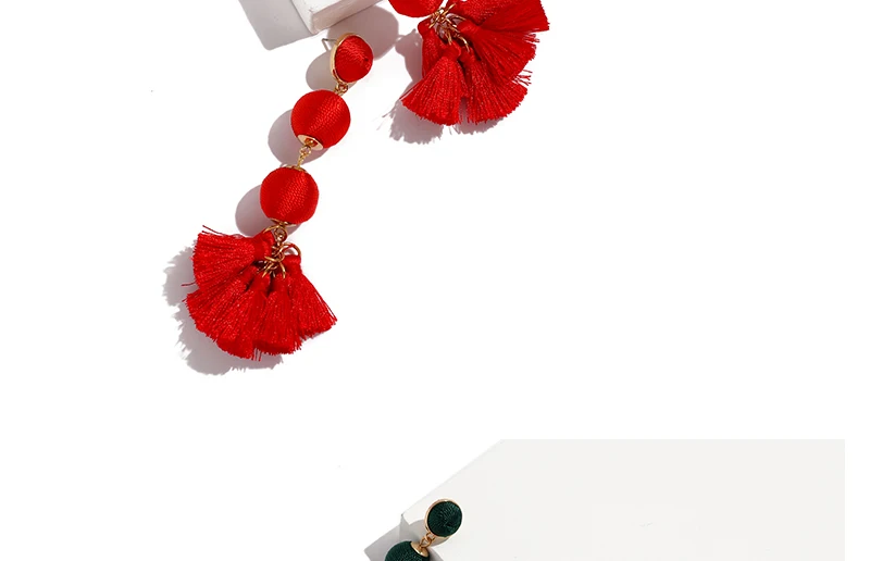 Long Tassel Earrings Red Oorbellen Dangling Earrings For Women Hanging Party Wedding Bridal Pom Pom Earring Accessories (4)