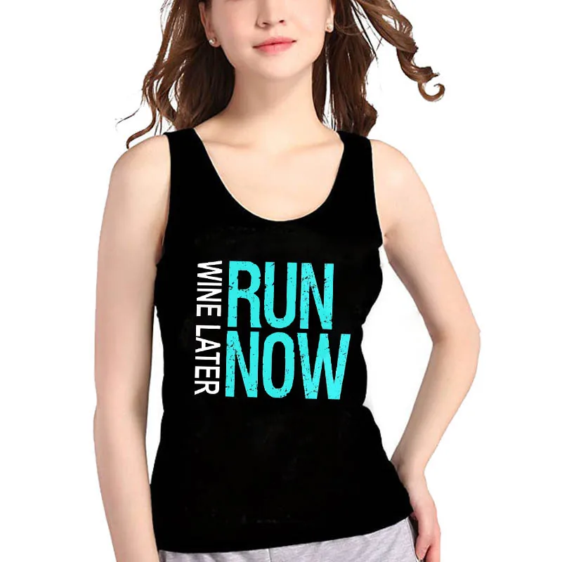 

Lei SAGLY WINE LATER RUN NOW Funny Women Sleeveless Tank Tops Female Raceback Running Vest Women Sports Clothes Summer Tops