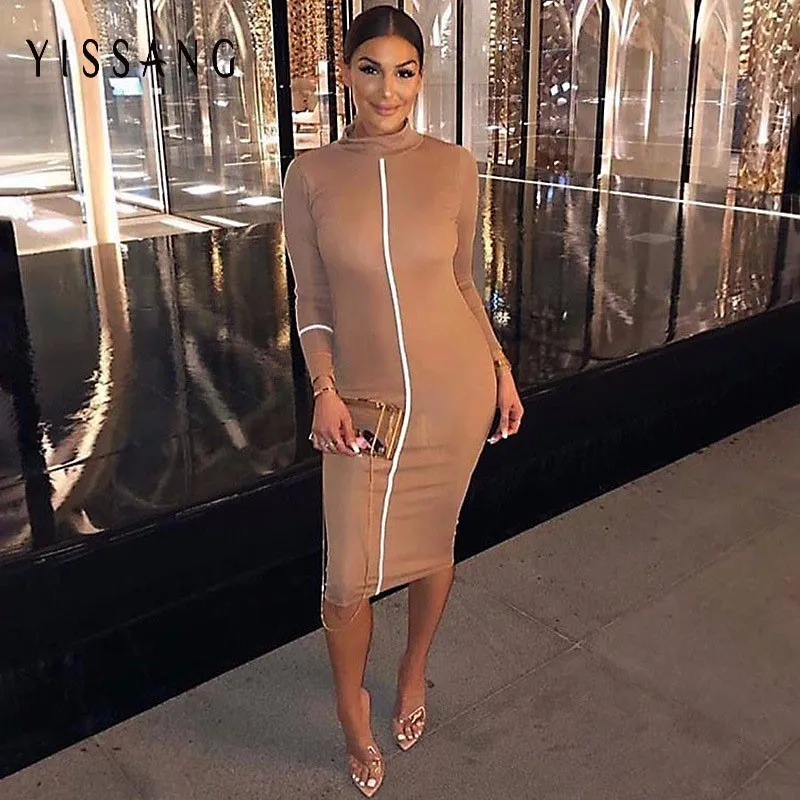 

Front White Striped Pencil Dress Streetwear Women Elegant Slim Bodycon Dress Summer Bandage Bodycon Long Dresses
