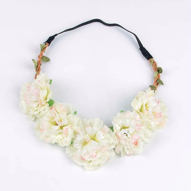 Silicone Anti-lost Chain Strap Adjustable 10pcs/lot Fashion Women Bohemia Beach Peony Flower Headband Scrunchy Hairband Wreath Flora Adjustable Headband Hair Accessories newborn socks for babies