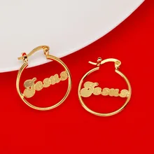 Новинка, унисекс крест, Религиозная Христианская мода, латунные серьги, золотые серьги-гвоздики с Иисусом