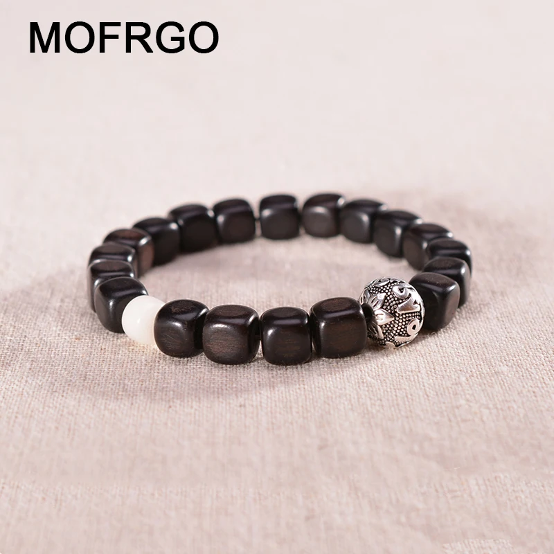 

Natural Ebony Wood Beads Bracelets Silver Buddhist Buddha Meditation Prayer Yoga Bracelet OM Jewelry for Men Women Dropshipping