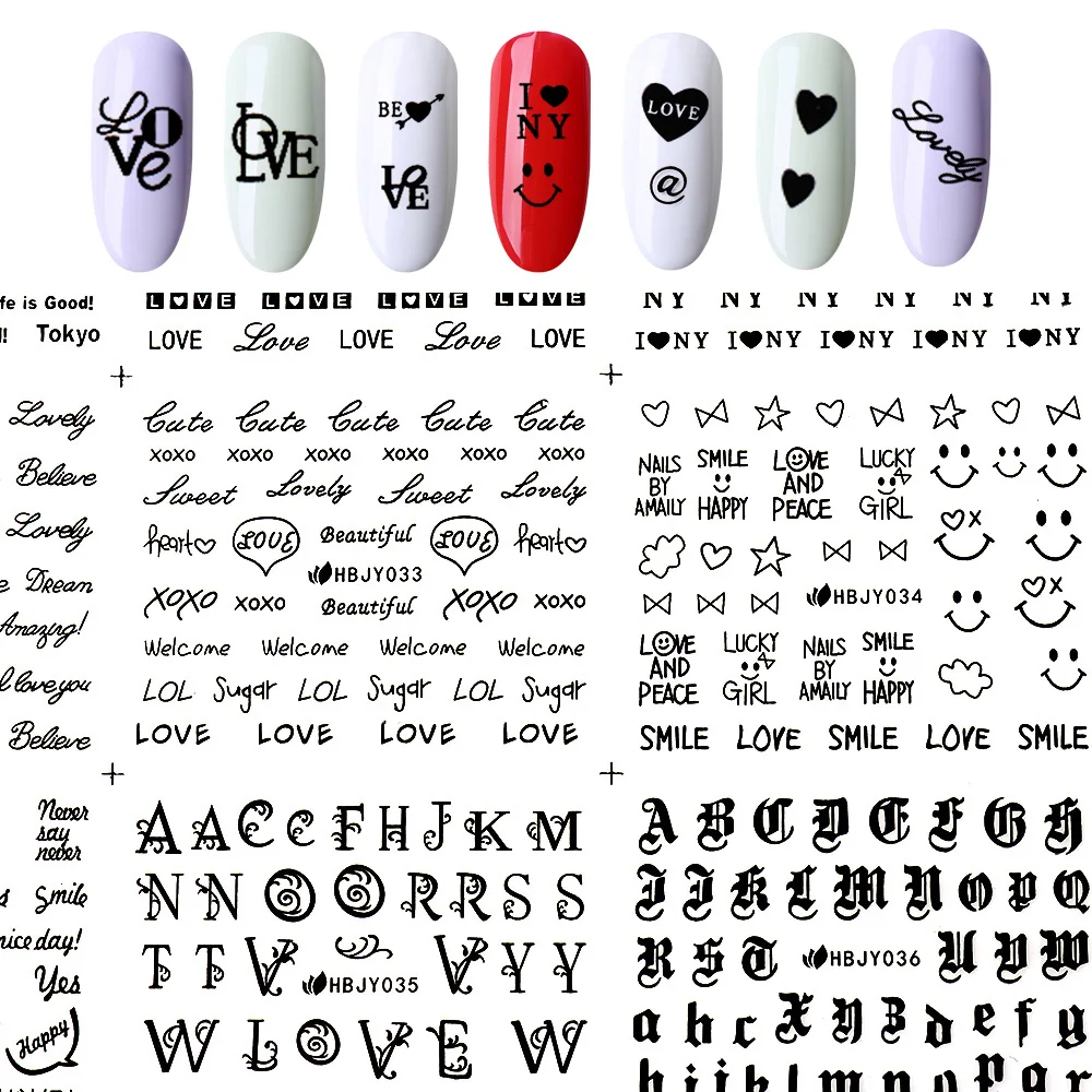 12 листов любовный текст английские буквы цифры переводные наклейки для ногтей, переводная картинка украшение для маникюра клейкие наконечники аксессуары