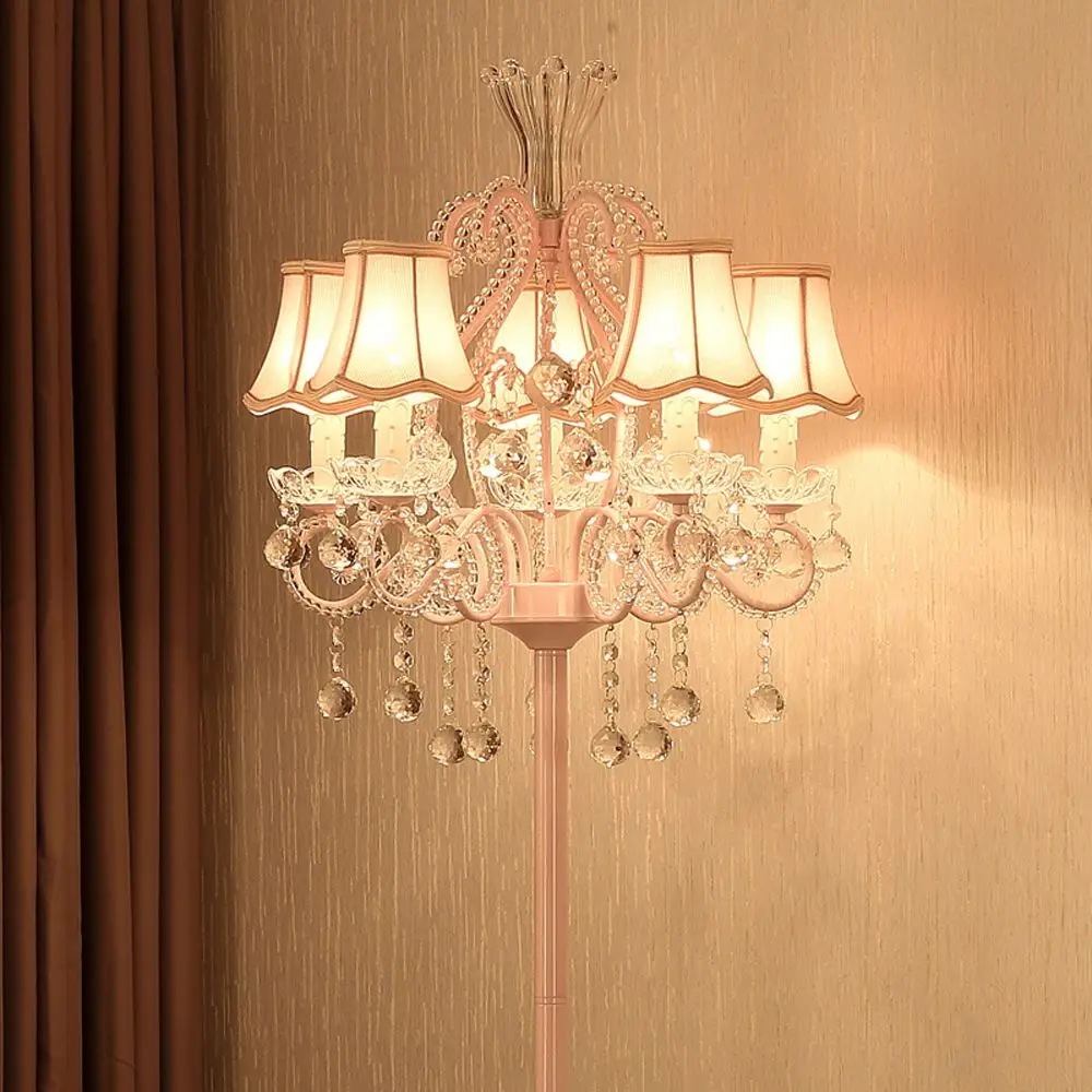 Современная ткань Хрустальная принцесса спальня напольные лампы Мода романтическая гостиная пол свет кабинет пол освещение приспособление