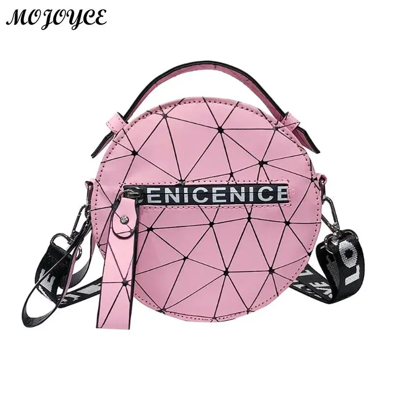 Геометрическая клетчатая круглая сумка на плечо для женщин, сумки-мессенджеры из искусственной кожи, женская маленькая сумка через плечо Bolso femenino - Цвет: Pink