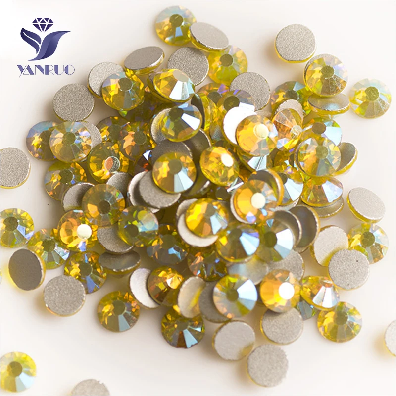 

YANRUO 2058NoHF All Sizes Citrine AB Flatback Crystal Glue On Glass Rhinestones Non Hotfix Strass For Nails