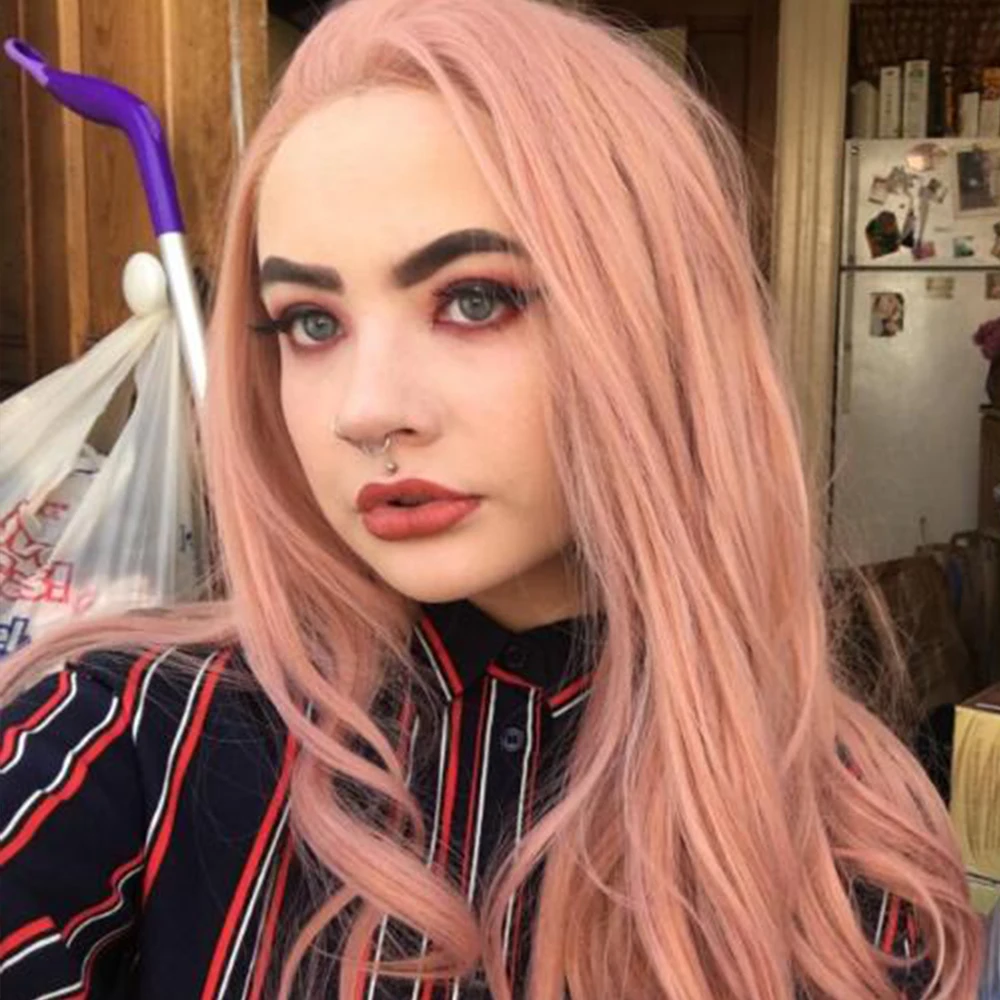  Fantasy Beauty Classic Pink Lace Front Wigs for Party Fashion Cute Baby Pink Long Wavy Hair Synthet