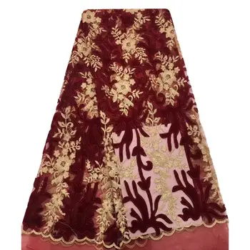 

Embroidered velvet lace fabric and tulle fabric nigerian lace fabric high quality velvet fabrics for african party dress