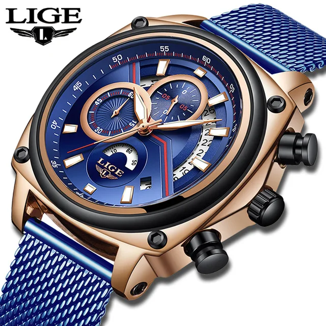 LIGE Men's Watches Brand De Luxe Stainless Steel Watch Men Business Casual Quartz Watch Military Waterproof Watches Montre Homme LIGE Men's Watches Brand De Luxe Stainless Steel Watch Men Business Casual Quartz Watch Military Waterproof Watches Montre Homme