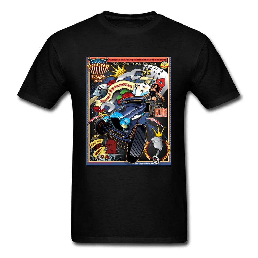 Design Rockabilly HotRod Crewneck T Shirts Summer Autumn Tops Tees Short Sleeve for Men Faddish Cotton Birthday T-Shirt Rockabilly HotRod black