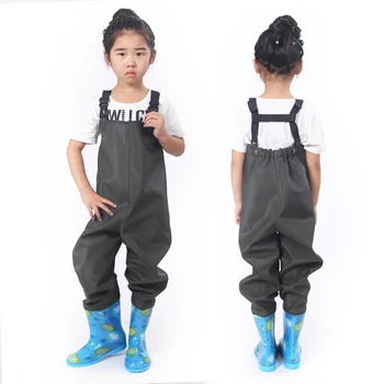 Outdoor Girl Boy Fishing Playing Water Suspender Rain Trousers With Boots Kids Angling Waterproof Shoes Wader Hunting pants