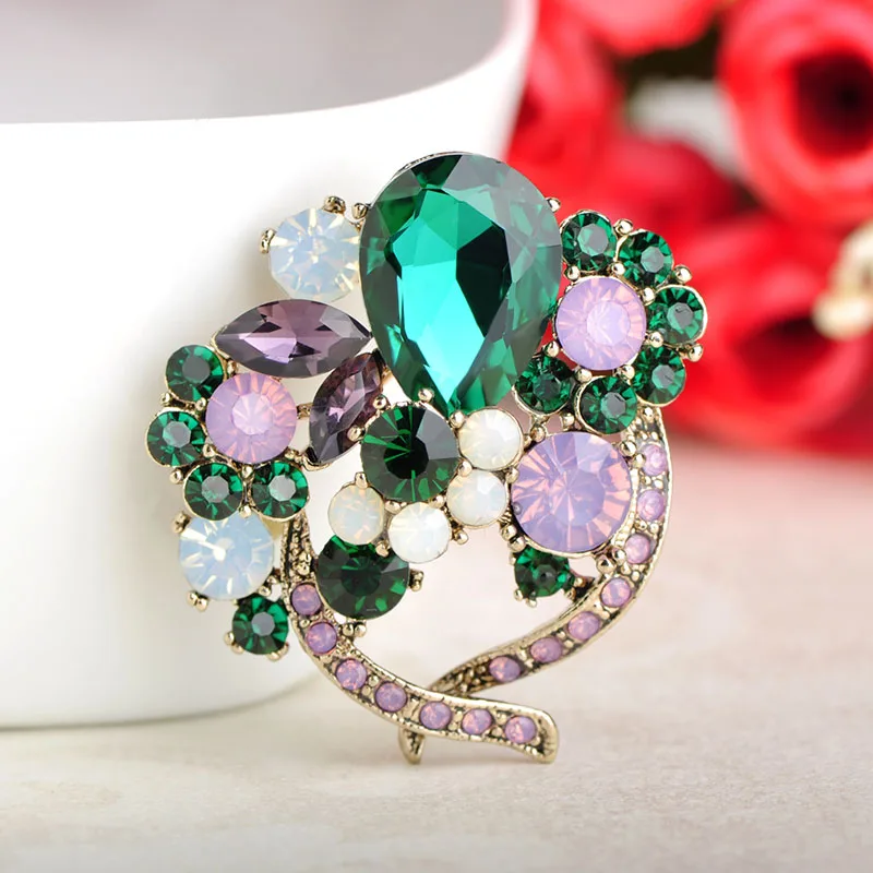 Blucome Full Rhinestone Flower Shape Brooches For Women Girls Gifts Colorful Crystal Alloy Brooch Pins Dress Clothes Scarf Clips