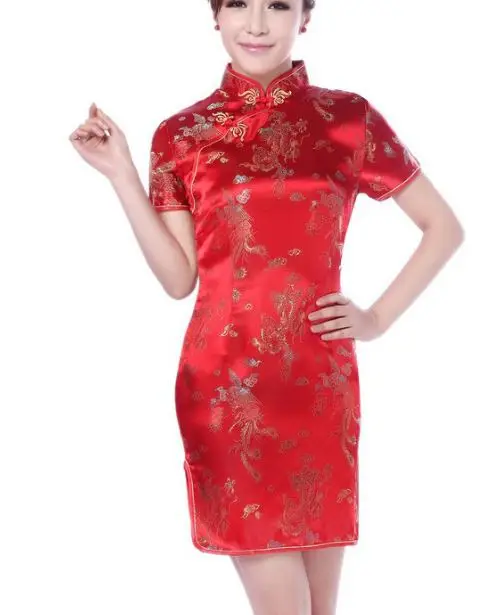 Шанхай история китайский Cheongsam платье Дракон и Феникс QIpao винтажная традиционная одежда мандарин китайское платье 6 цветов - Цвет: Красный