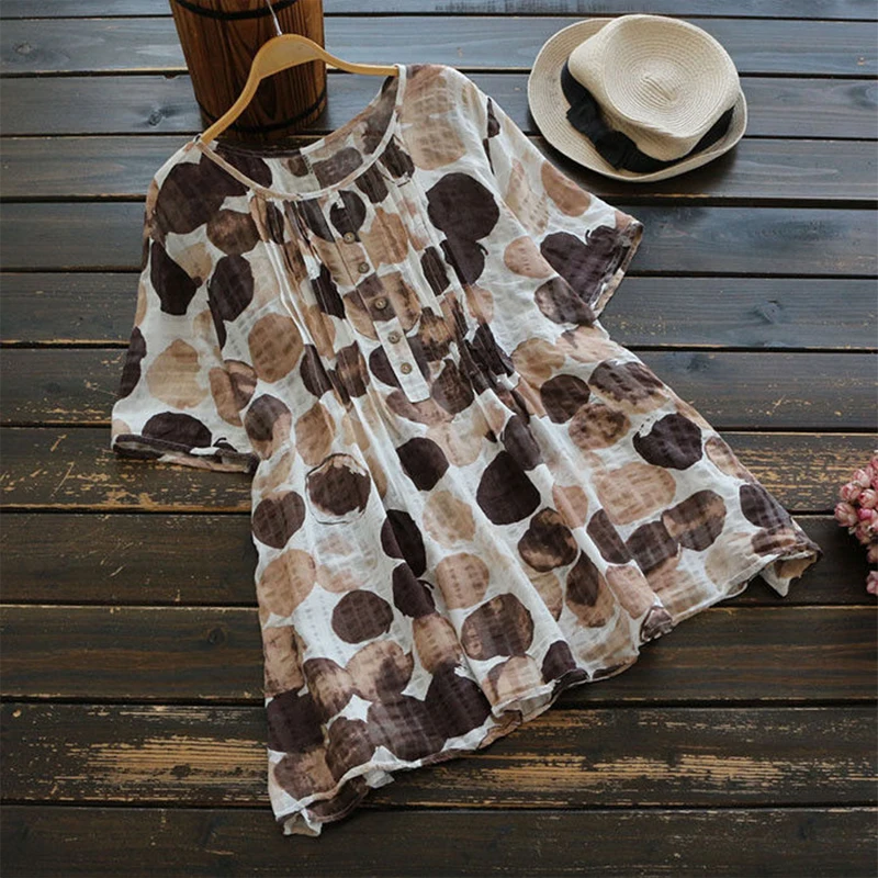Najtaniej Moda 2018 Lato Kobiety Casual Bluzka Boho Floral Drukowane Koszula O Neck Cotton Linen Bluzki Pracy Biuro Blusas Baggy Blusa femme