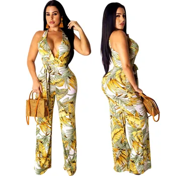 

Spring Summer Women Jumpsuit Bodycon Playsuit Bodysuit Overalls Rompers Plus Size Deep V Neck Jumpsuits with Belt