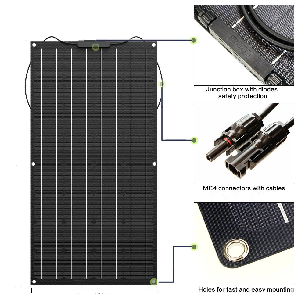 

Free Shipping 100W solar panel ETFE Flexible solar panel 18V Mono solar cell 12V Solar Battery For Car/Yacht/Steamship