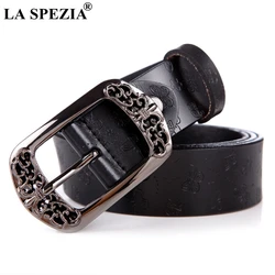 LA SPEZIA Pin Buckle Belt Women Real Leather Black Accessories Belt Female Vintage Genuine Leather Cowhide Carving Ladies Belts LA SPEZIA Pin Buckle Belt Women Real Leather Black Accessories Belt Female Vintage Genuine Leather Cowhide Carving Ladies Belts