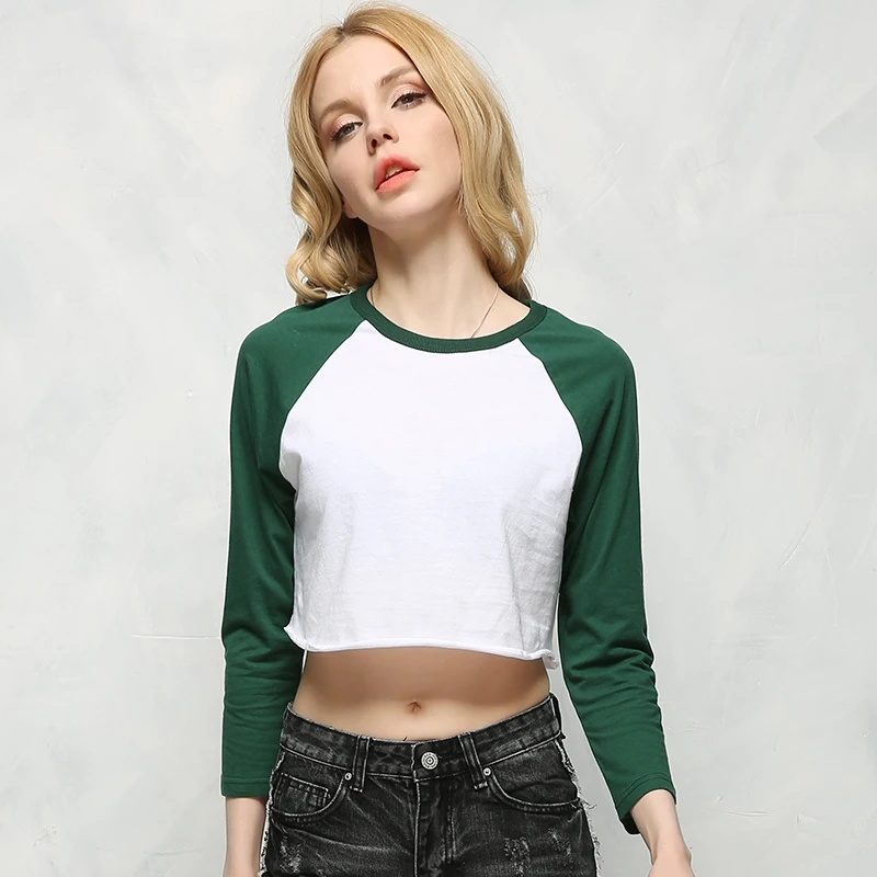 

2015 Europe and America Crew Neck Long Sleeve Sexy Crop Tops Womens Colorful Short T Shirt Girls Slim Tees Clothes Free Shipping
