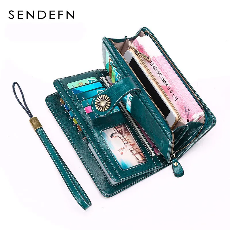 

Sendefn New Large Capacity Women Clutch Wallet Split Leather Wallet Female Long Wallet Women Zipper Purse Strap Coin Purse Gift