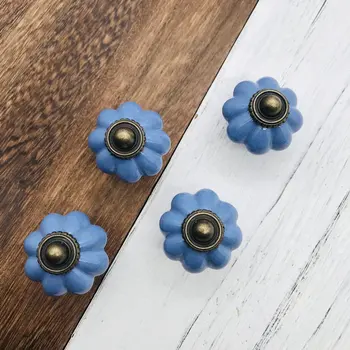 

8pcs Antique Furniture Handles Drawer Pulls Ceramic Door Handles Chinese Vintage Pumpkin Knobs and Handles for Cupboard Cabinet