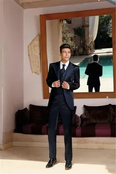 

2019 Navy modern wedding dress, custom dress, groom's dress, best man, groom, suit jacket+pants+tie+vest