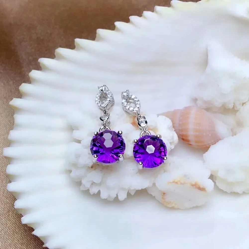 

shilovem 925 sterling silver piezoelectric amethyst Stud Earrings fine Jewelry women trendy party classic new me0808966agz