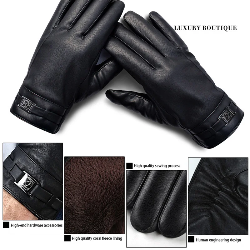 Warm Winter Mens Gloves Faux Suede Leather Male Bussiness Drive Glove 2019 New