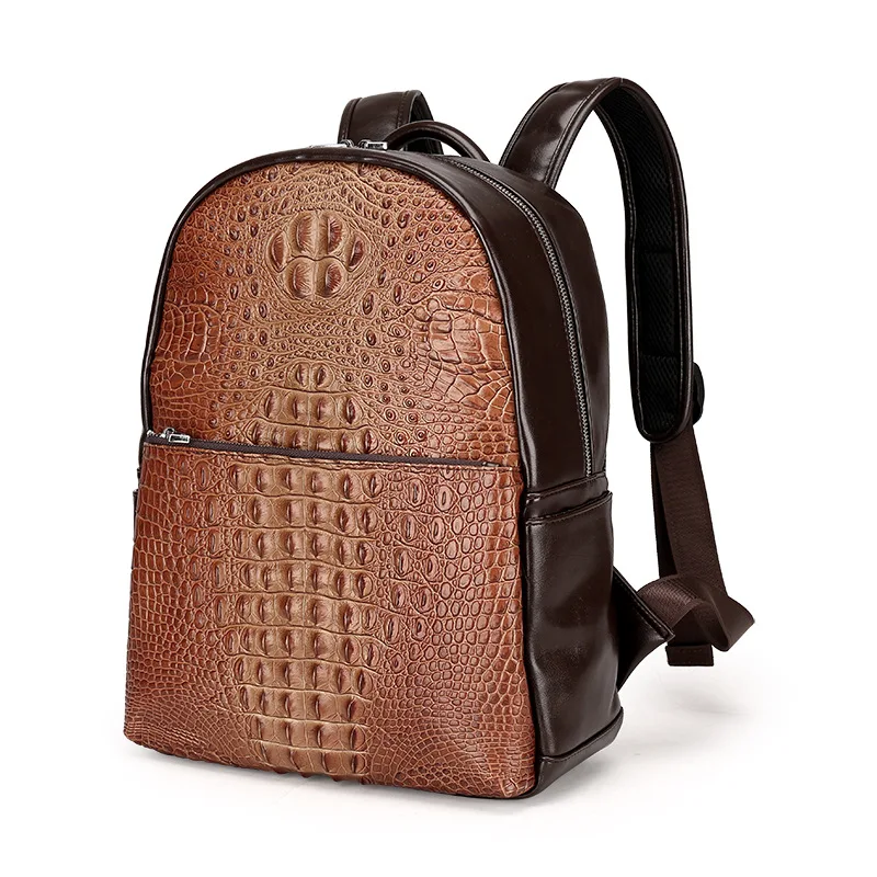 

2019 Vintage Genuine Leather Backpacks Crocodile Pattern Design School Backpack Men Bags For School Teenagers Men's Travel Bags