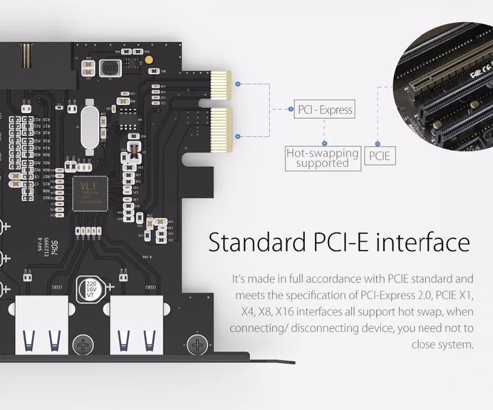 ORICO PVU3-2O2I Настольный 2 порта с чипсетом VLI USB3.0 PCI Express Card USB3.0 концентратор контроллер адаптер карта с 19Pin