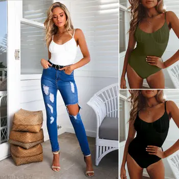

Fashion Women Crew Neck Sleeveless Bodysuit Jumpsuit Romper Sexy Summer Beach Holiday Swimwear Slimmer Fit Casual Playsuit