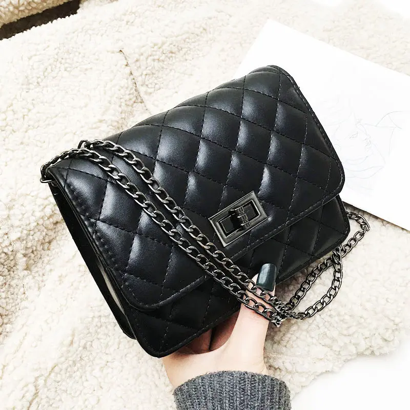 

Youbroer New Fashion Soft Leather Cross Body Bag with Diamond Chain Diamond Lattice Women Handbags
