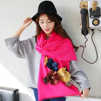 

[DIFANNI] Newest Design Bandana Dimensional Flower Winter Scarf Women Shawls Thicken Warm Scarves Cashmere Woman Wrap