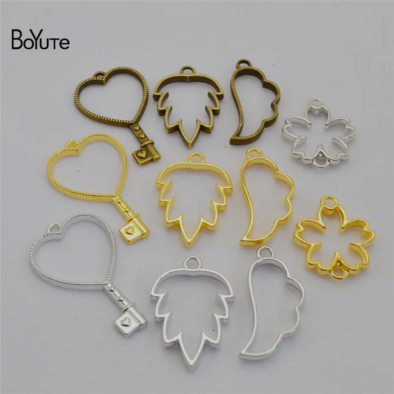 BoYuTe (5 PiecesLot) Metal Alloy HeartLeafWingFlower Blank Pendant Bezel Tray Hand Made DIY Pendant Molds for Epoxy Resin (2)