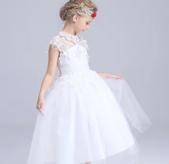 

2017 new Elegant Long Wedding Dress for Girls White Flower Princess Children Ball Gown Dresses Kids Formal party Clothing