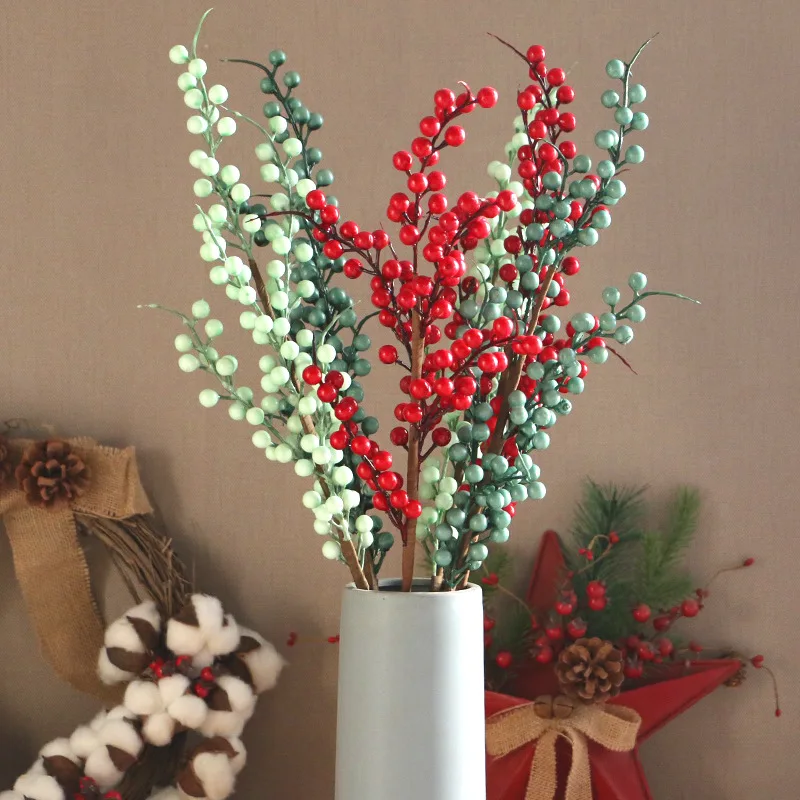 

Christmas 6 Fork Foam Small Red Fruit Bunch Simulation Flower Christmas Fortune Fruit Holly Fruit Home Decoration Wholesale 60cm