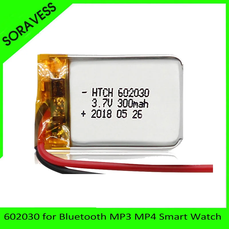 

300mAh 602030 3.7V lithium polymer battery, Bluetooth MP3 MP4 Smart Watch wireless card audio recorder Rechargeable Li-ion Cell